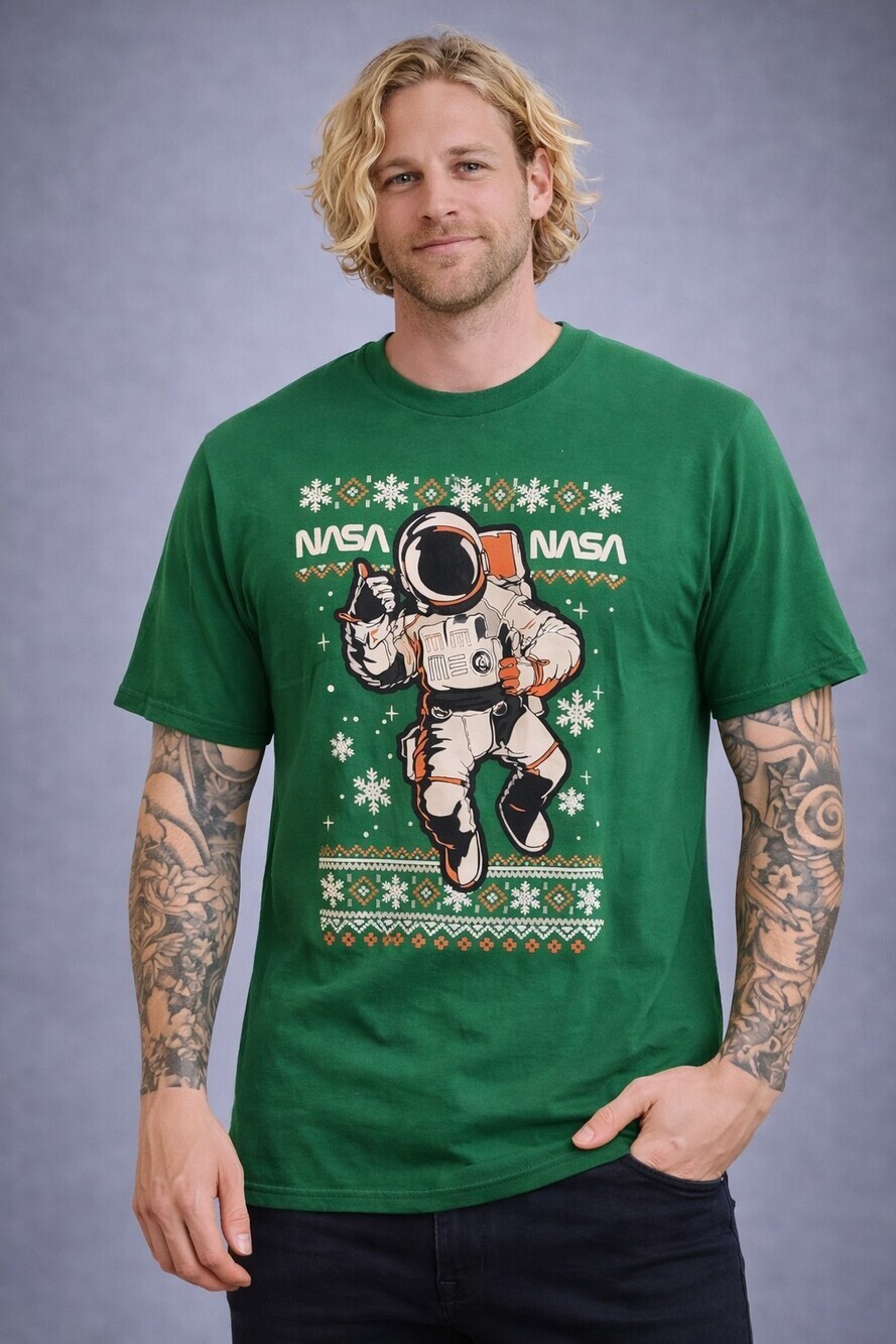 NASA Christmas Space Holidays Men's Shirt Unisex Sz 3XL New Green Astronaut A300